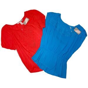 Forever 21 Boho Peasant Blouse Bundle XS Red Embroidered Blue Cutout Peplum NWT